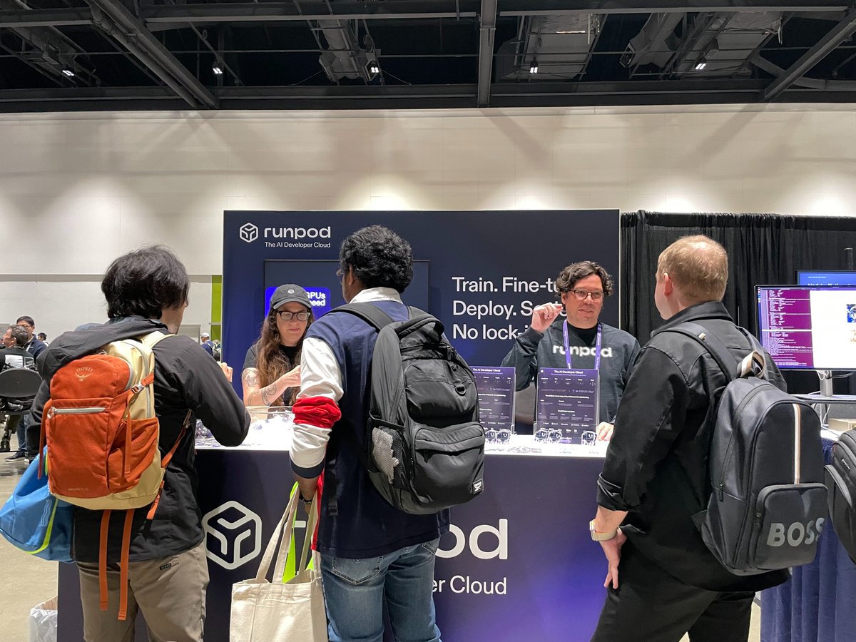 runpod's tweet photo. We've met a lot of builders at the @PyTorch Conference so far. Thanks to everyone who stopped by. 

We'll still be there the rest of today; if you're there, come say hi!

PS: We'll also be at AGNTCon + MCPCon in San Jose (Oct 22–23), @CalHacks 13.0 (Oct 23–25), and @_odsc  Conference West (Oct 27–29).