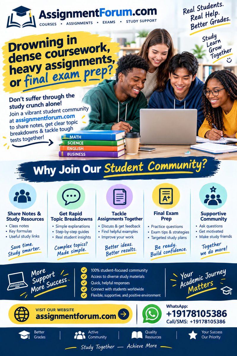 Assignment29457's tweet photo. Drowning in dense coursework, heavy assignments, or final exam prep? 

Don't suffer through the study crunch alone! Join a vibrant student community at https://t.co/LfT0f8T9Ug to share notes, get clear topic breakdowns &amp; tackle tough tests together! 

#StudyTips #CollegeLife https://t.co/IPga5EWINf