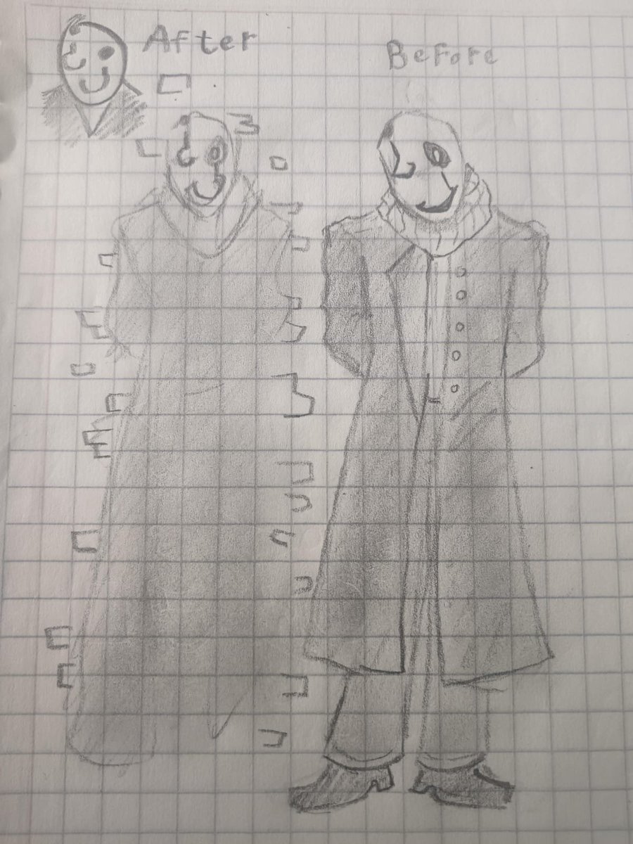 ribscakejinxy's tweet photo. As a small explanation, Gaster used to look lile the right one and I'll usually draw him like this. BUT he doesn't have an actual body or manifestation, he uses various like the trees since they are basic and easy. The left one is his failed attempt to take his original form. https://t.co/bgSQjRudu6