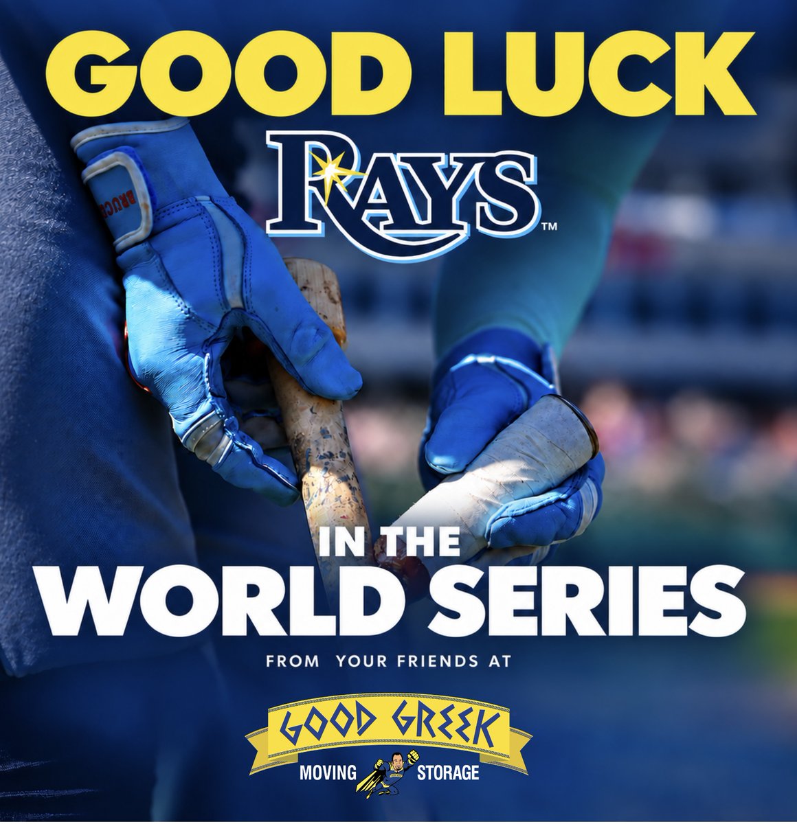 GoodGreekMoving's tweet photo. Tampa Bay, let’s hear it for the Rays! ⚾👏 

We’ll be cheering you on through every inning. Bring it home, Rays! 🏆

#RaysUp #TampaBayRays #WorldSeries #GoodGreekMovingAndStorage #TampaBay https://t.co/qB8D4mcutx
