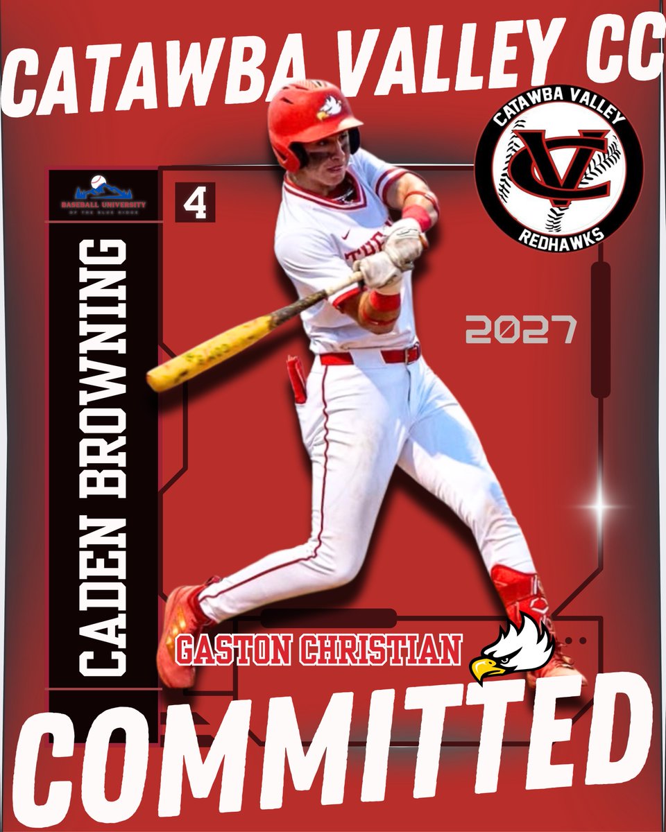 BBUniversityWNC's tweet photo. Congratulations @cjbbaseball27 of @gcsbaseball1 on Your Commitment to @CVCCBaseball 

Prospects that develop through the Private ranks have a certain polish that I respect as it seems to make the transition into College Academics & Baseball a bit easier to manage.  Browning is cut from that cloth and also developed into one of the top corner bats that I evaluated in the 2027 Class. He's also a hell of a defensive 1st Baseman, a tool that gets overlooked at times for his position.

One more note to mention: Browning attended a practice at CVCC that was extremely instrumental in his decision-making process. He immersed himself into the Redhawk culture for a day and knew it was where he wanted to play ball. Only allowed in JUCO Ball, prospects should take advantage of any time they offered an opportunity to practice with the team.

@CoachDudley13 @MarshallMcD22 @BiG_AL_15 @JamieSummerlin7 @Evan_Wise @rickdearmas28 @nextlevelbbnc @tylercampbll18 @WestonLawing @704SportsAcad @GBraves1