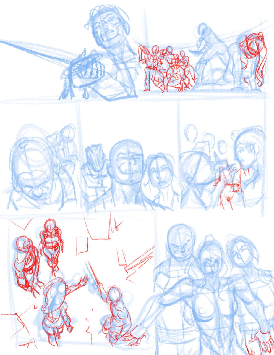 McComicker's tweet photo. "Finished" pencils, then areas where I needed more definition. BUT, I didn't refine those bits until I'd started inking. When I need more info, I went and penciled more info, then switch back to inks and keep going. All-in, I think four hours of total work-on-art for this page. https://t.co/IUuNxXhg7U
