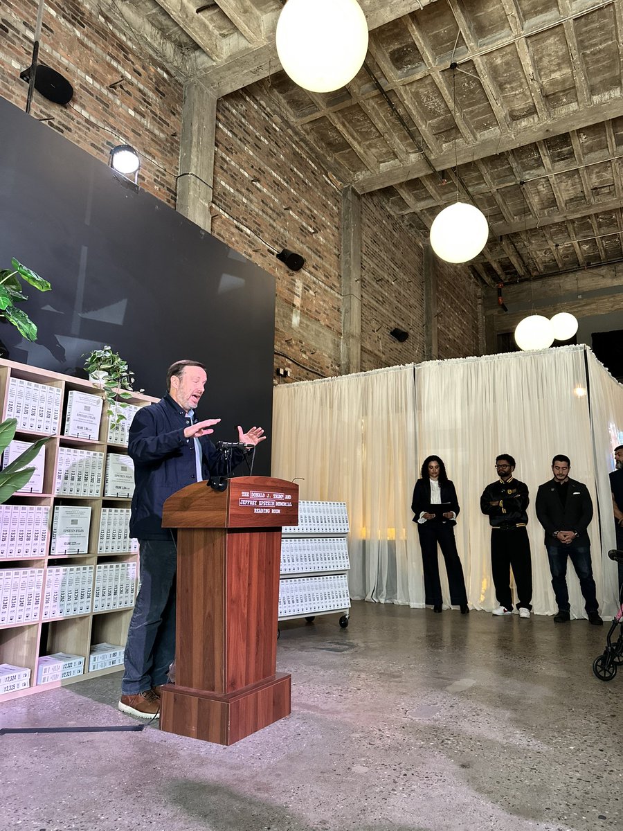 ChrisMurphyCT's tweet photo. I toured Detroit’s Trump/Epstein Memorial Reading Room, containing all 3.5 million pages of the Trump/Epstein files, with @AbdulElSayed and @MaxwellFrostFL. 

Justice for the Epstein survivors only comes with a Democratic Congress. https://t.co/CSzA1eQvkR