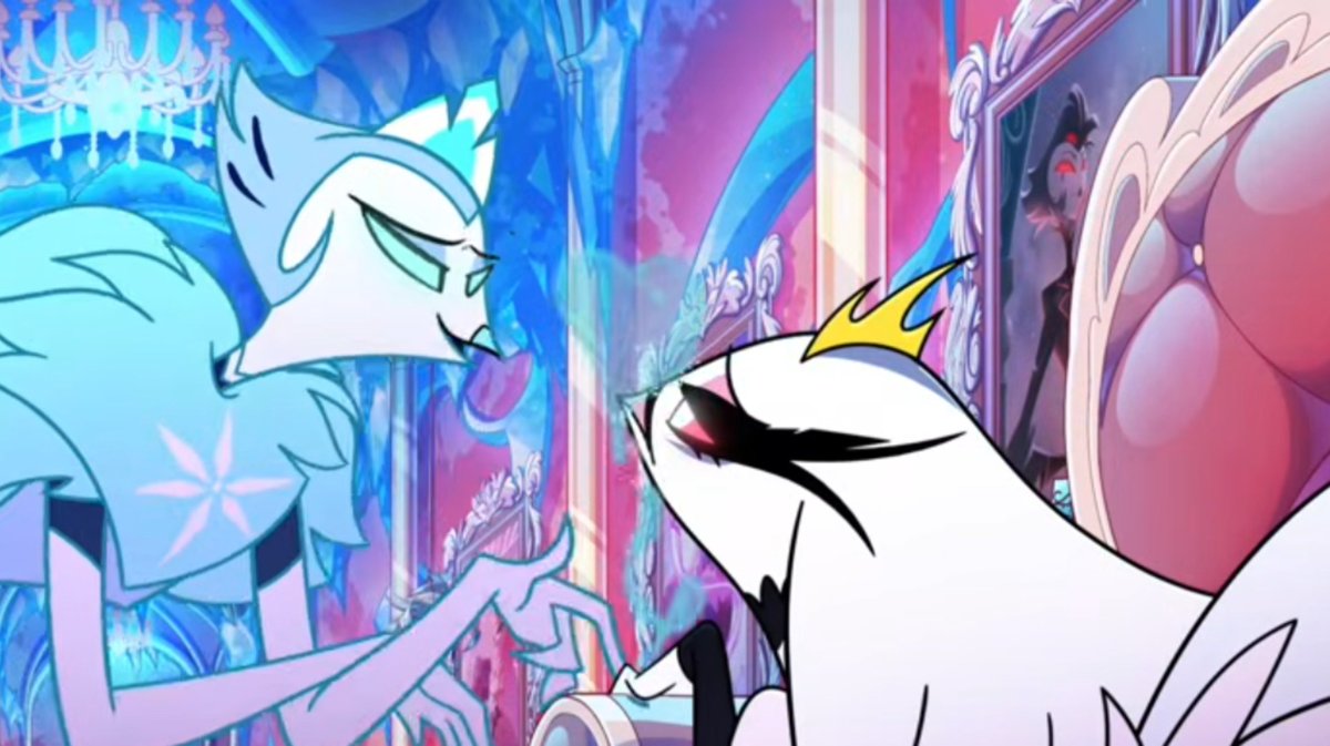 ThanjustaMore's tweet photo. OMG, GUYS, I JUST NOTICED SOMETHING! 😭❄️❤️

When Andrealphus releases that little cloud of icy mist, doesn't it look like it forms a HEART that goes straight onto Stella's beak?! ❤️❄️👀

I literally just noticed this tiny detail, and now I can't unsee it!

Maybe it's just a coincidence or incest imply?? Omg omg omg

#HelluvaBoss #HelluvaBossSeason3 #HelluvaBossAndrealphus #HelluvaBossStella #HelluvaAndrealphus #HelluvaStella #Andrealphus #Stella #ArsGoetia #HelluvaBossTheory #AndrealphusTheory