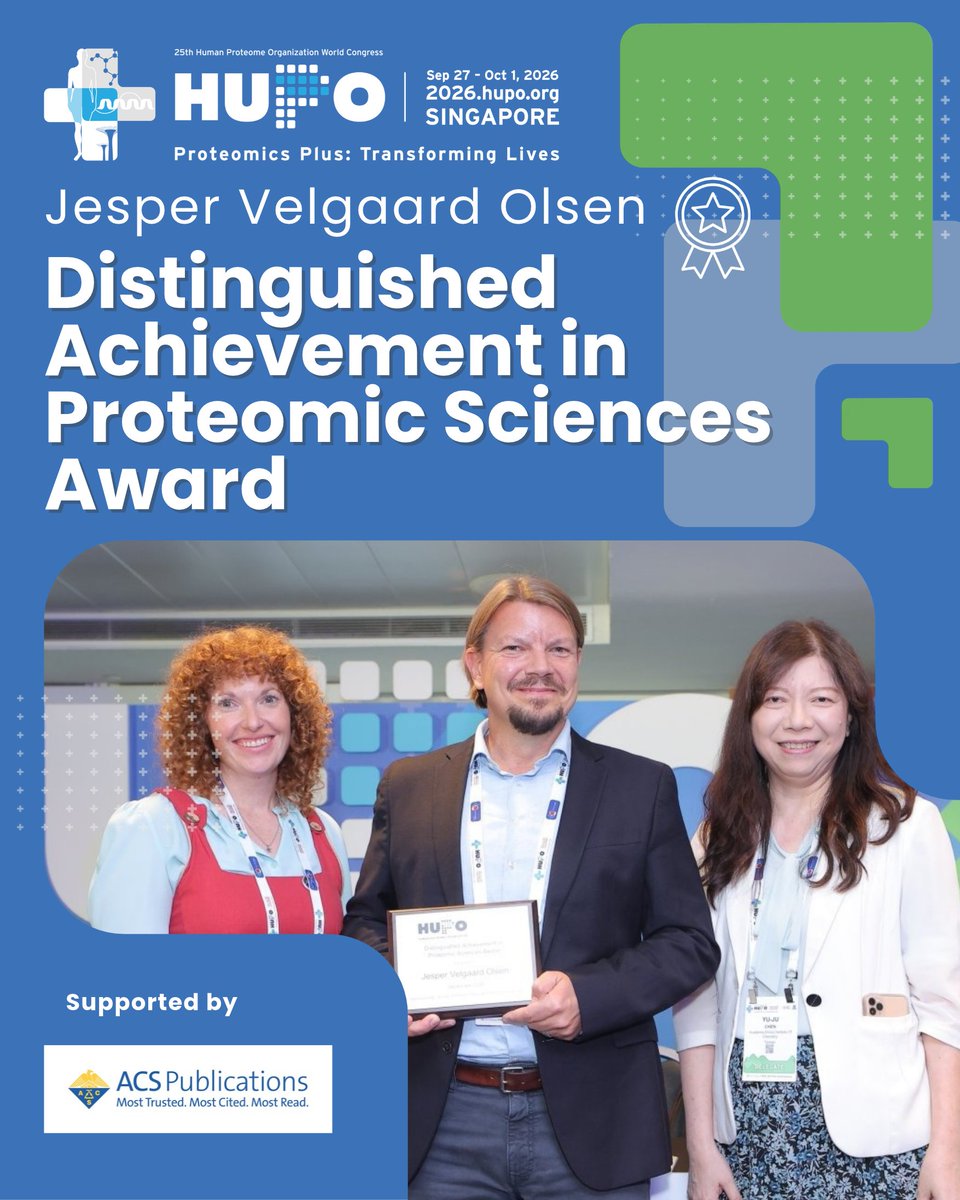 hupo_org's tweet photo. Congratulations to Jesper Velgaard Olsen, recipient of the Distinguished Achievement in Proteomic Sciences Award!

Presented during the HUPO 2026 Plenary Session on Monday, September 28, the award recognizes Jesper’s contributions to the field of proteomic sciences.

A special thank you to ACS Publications for supporting the Distinguished Achievement in Proteomic Sciences Award.

Congratulations, Jesper, and thank you to everyone who helped make HUPO 2026 a success!

#HUPO2026 #Proteomics #HUPOAwards #ACSPublications