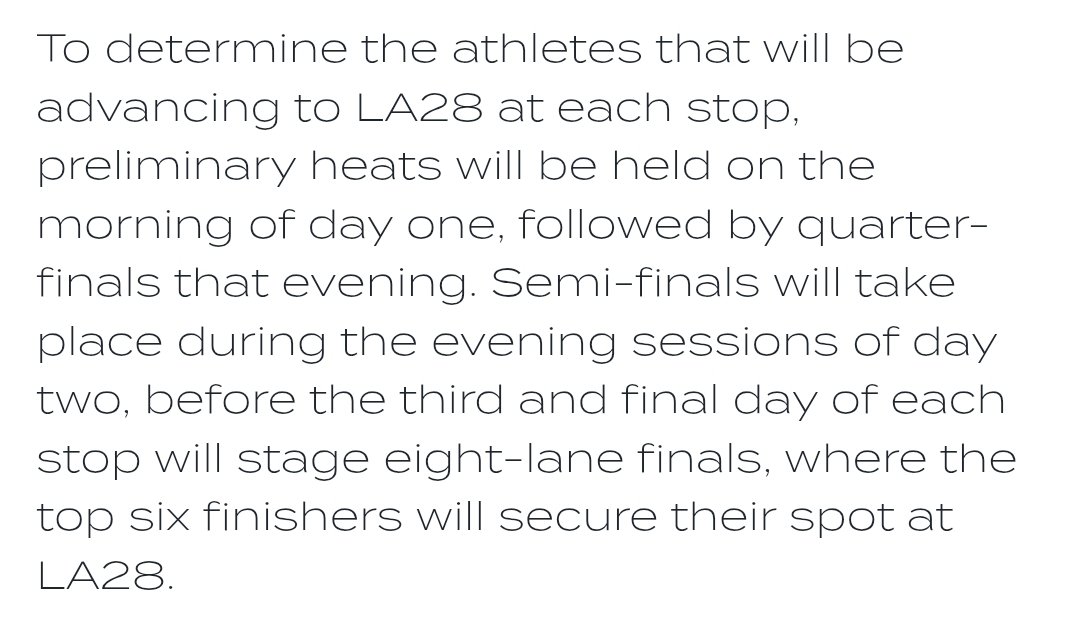 AngryCoach3's tweet photo. Este será el sistema de competicion en la World Cup 2027, para clasificar en las pruebas de 50mts para LA28🇺🇸:
✳️Dia 1
Eliminatorias por la mañana
Cuartos de final por la tarde
✳️Dia 2 
Semifinales por la tarde
✳️Día 3
Final por la tarde.L@s 6 primer@s clasifican para los Juegos https://t.co/lcxEHekQBN