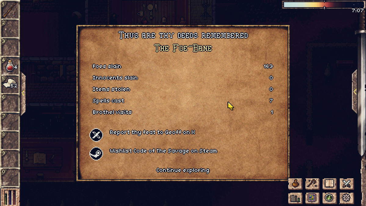AvrengostGames's tweet photo. The game asks, and I obey. @CodeofTheSavage 

6hrs to finish the demo. One spent farming at the very beginning, unleashing the hunter-gatherer in me to hunt, fish and cook. Managed to afford the initial equipment with it. They threw me at the bottom with prejudice, but I'm a savage and I was going crawl back on top.

Then I went exploring, and questing. The game really reminds me of Ultima VII, as I'm sure everyone says.

I really enjoyed it, the game has a soul of its own once you get into it. I'm going to maybe suggest a few more tutorials in the beginning, to ease people in. 

Other minor things I'll send as feeback, but I have to say it's one of the indie game to keep an eye on, for sure, for anyone who likes old school CRPGs.