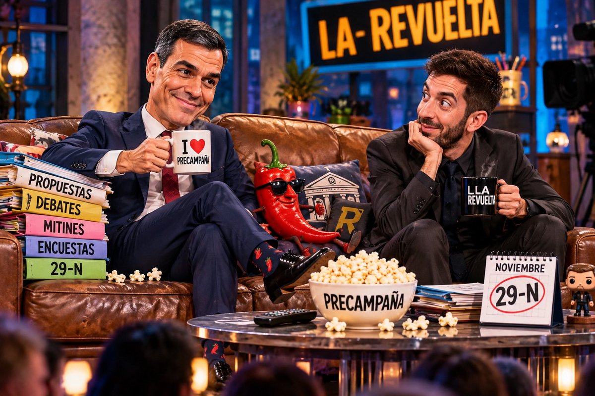 TTiTTulares's tweet photo. Pedro Sánchez será entrevistado este jueves 22 en 'La Revuelta' de TVE por David Broncano, en plena precampaña de las generales del 29-N.
#PedroSánchez #LaRevuelta #DavidBroncano
🌶️ La precampaña también se sienta en el sofá. https://t.co/cGiUZGuo5C