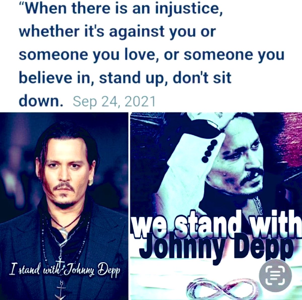GatsbyV82246's tweet photo. โWhen there is an injustice, whether itโs against you or someone you love, or someone you believe in, stand up, donโt sit down.โ
Johnny Depp
#IStandWithJohnnyDepp
#JohnnyDeppGotJustice
#JohnnyDeppIsLoved https://t.co/DOAAd956Ff