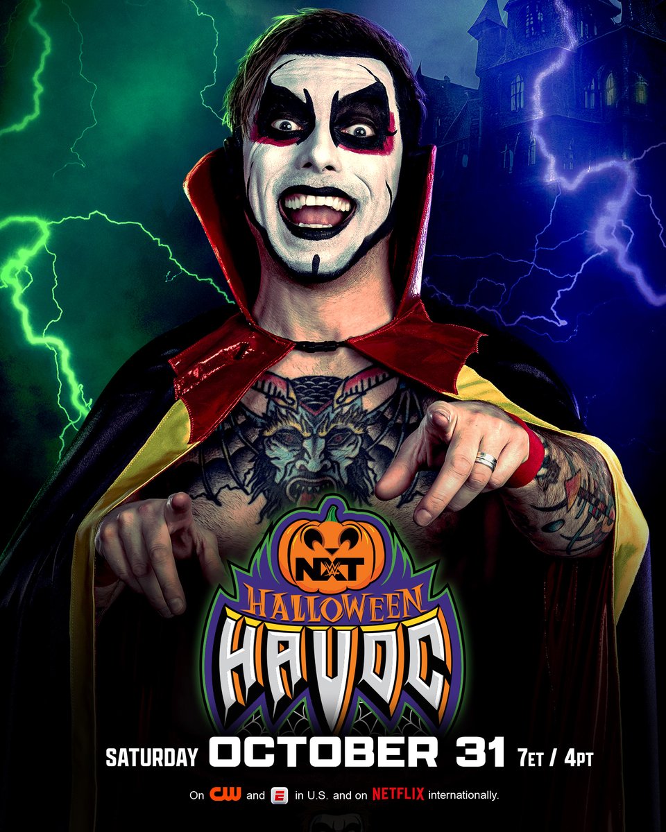 WWENXT's tweet photo. .@DanhausenAD will be the hosthausen at #HalloweenHavoc! Don't miss it or you'll be cursed... 🧛‍♂️🎃 https://t.co/a3QK1KCJ0R