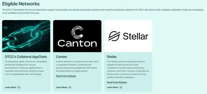 Aria_Liberte's tweet photo. DTCC OFFICIALLY LISTS STELLAR AS AN ELIGIBLE TOKENISATION NETWORK! $XLM

The world's largest securities clearing and settlement infrastructure, processing QUADRILLIONS of dollars annually, is positioning @StellarOrg for Wall Street's move onchain! https://t.co/dUwVlhmn8n