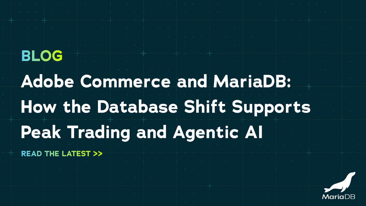 mariadb's tweet photo. Agentic commerce — including dynamic pricing and shopping agents — needs instant, stateful access to catalogs and live pricing. In-memory execution handles that, running AI logic and vector search alongside transactional workloads.  

MariaDB's Neil Goldfarb walks through it for @Adobe Commerce: https://t.co/CHmgWtw6md