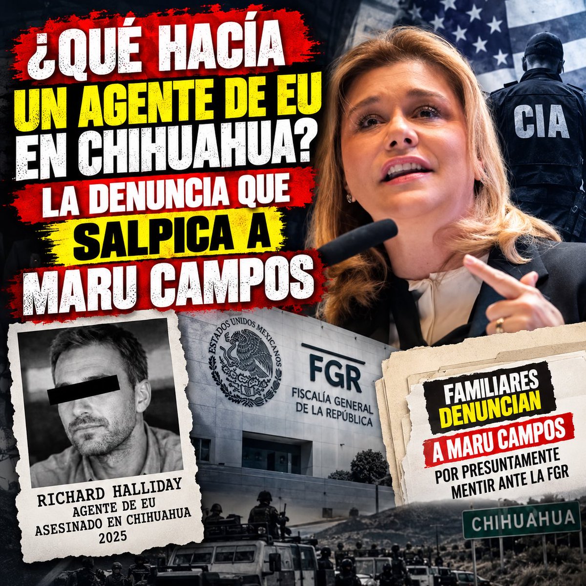 jolufilo's tweet photo. 🚨🇲🇽 ¿QUÉ HACÍA UN AGENTE DE EU EN CHIHUAHUA?

¡Escándalo político! 🔥

La familia de Richard Halliday, asesinado en Chihuahua en 2025, denunció ante la FGR a la gobernadora Maru Campos por presuntamente mentir sobre su conocimiento de la presencia de agentes extranjeros.

⚠️ ¿Quién autorizó su presencia? ¿Qué sabían las autoridades mexicanas? ¿Se está respetando nuestra soberanía?

🇲🇽 ¡México no puede ser territorio de operaciones extranjeras sin rendición de cuentas!

👇 ¿Tú qué opinas? ¿Maru Campos debe dar explicaciones?

#MaruCampos #Chihuahua #PolíticaMexicana #SoberaníaNacional #PolíticaSinAnestesia