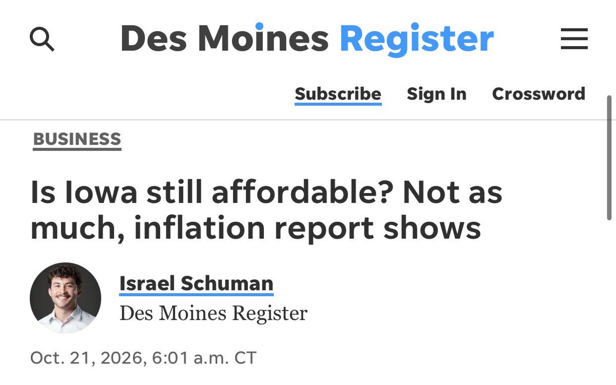 iowademocrats's tweet photo. “The Midwest's rate of inflation in September 2026 was 0.6% higher than in September 2025, at 4.2%.

That climb was double the national average of 0.3%, and inflation in the Midwest has now outpaced the U.S. as a whole for eight consecutive months.” https://t.co/dIj7IIsVKy