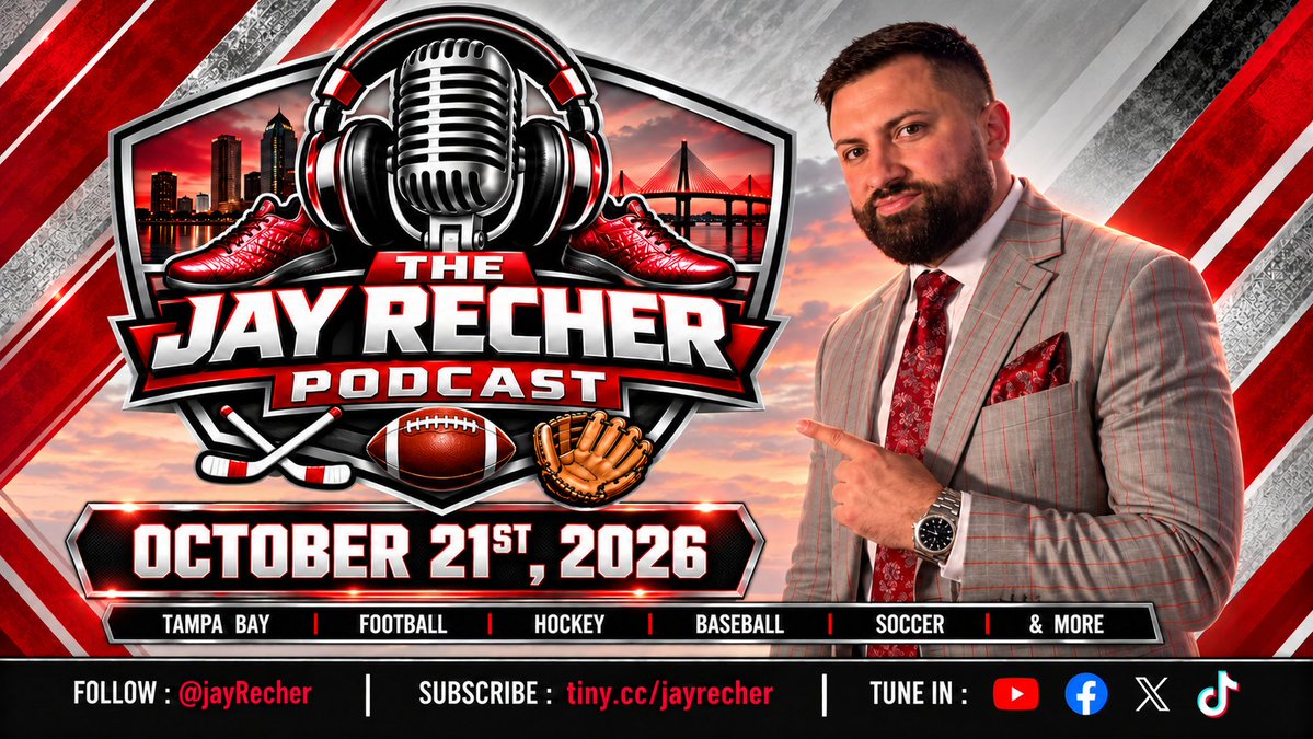 jayRecher's tweet photo. Did you stay up and watch #NikitaKucherov make #TBLightning history last night?

What are the chances #BakerMayfield is the #Bucs QB on Sunday?

Why are there so many haters when it comes to this #WorldSeries bound #TampaBay #Rays team?

We answer ALL of these questions and MORE on today's show!

The Jay Recher Podcast --- October 21st, 2026

TODAY'S SHOW :
https://t.co/gTy628NxyS

SUBSCRIBE & SIGN UP :
https://t.co/hZE2SAyT6H