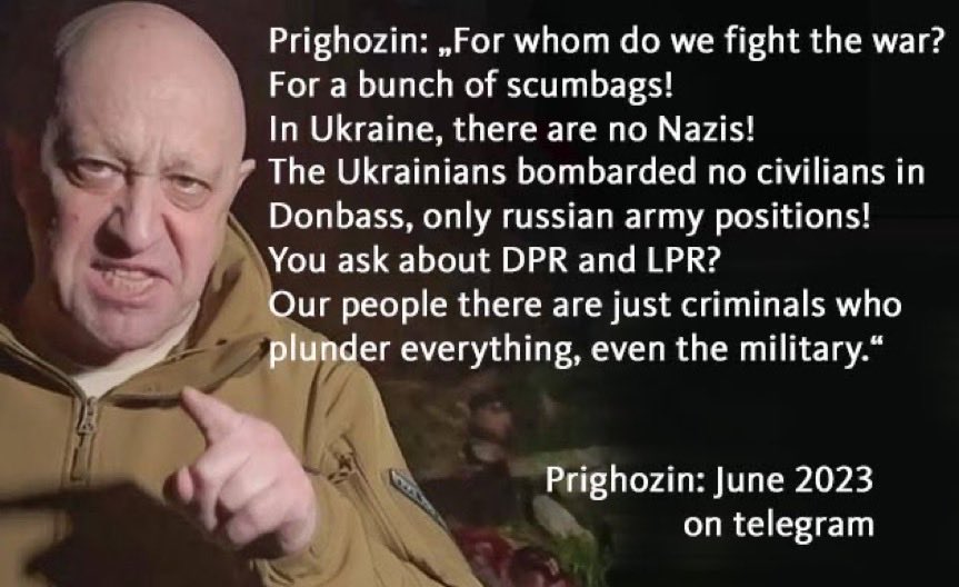 LibbySnowflak's tweet photo. Shortly before he was killed, Prigozhin confessed that there were no Nazis in Ukraine and that Ukraine had only targeted russian military positions in Donbas. https://t.co/wXOvKoSjJg