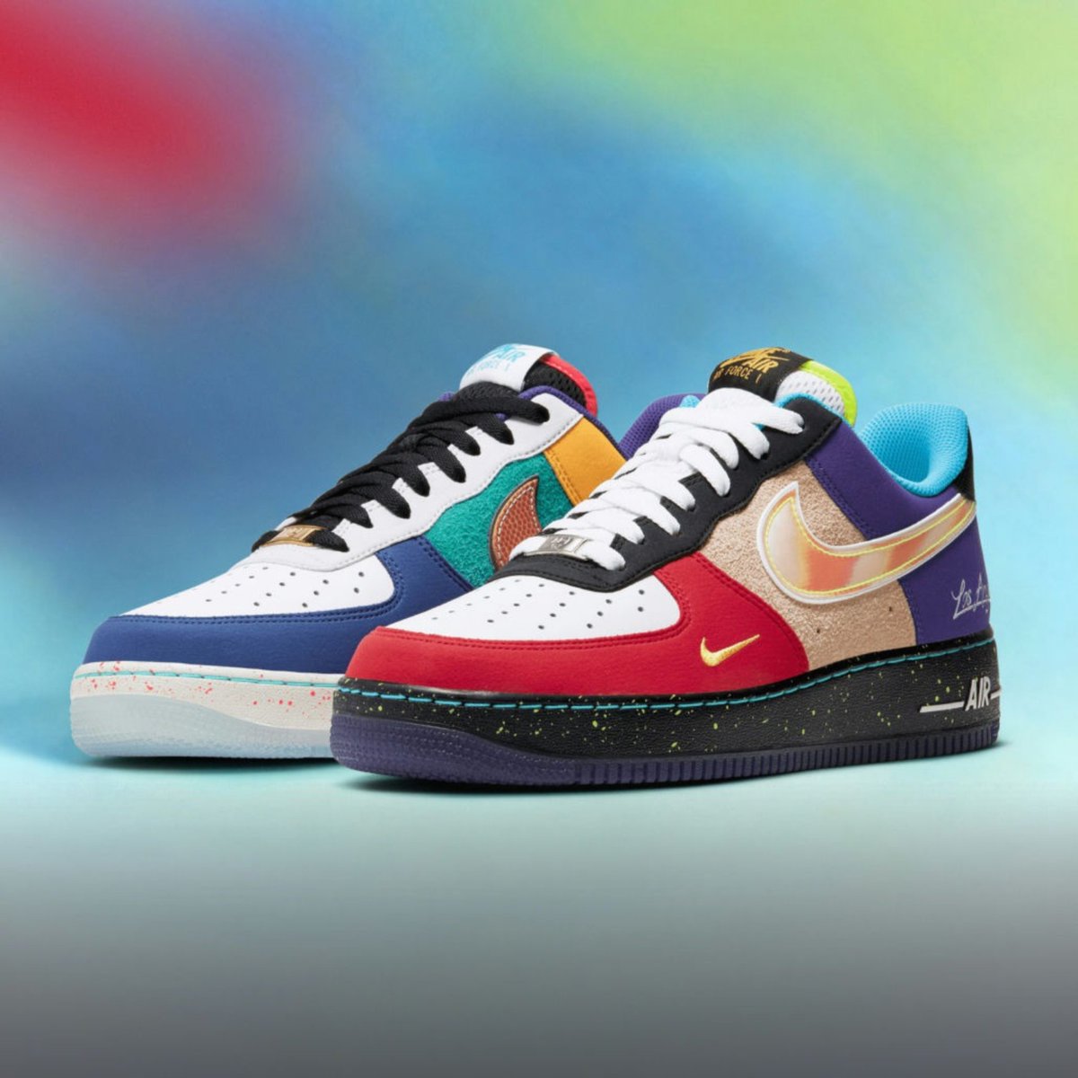 footlocker's tweet photo. A tribute to a city united by its sports heritage. LA gets an Air Force 1 that celebrates its courts, diamonds, and rinks.

The AF1 "What the LA" is available now at Foot Locker. https://t.co/OOFEng0QH6