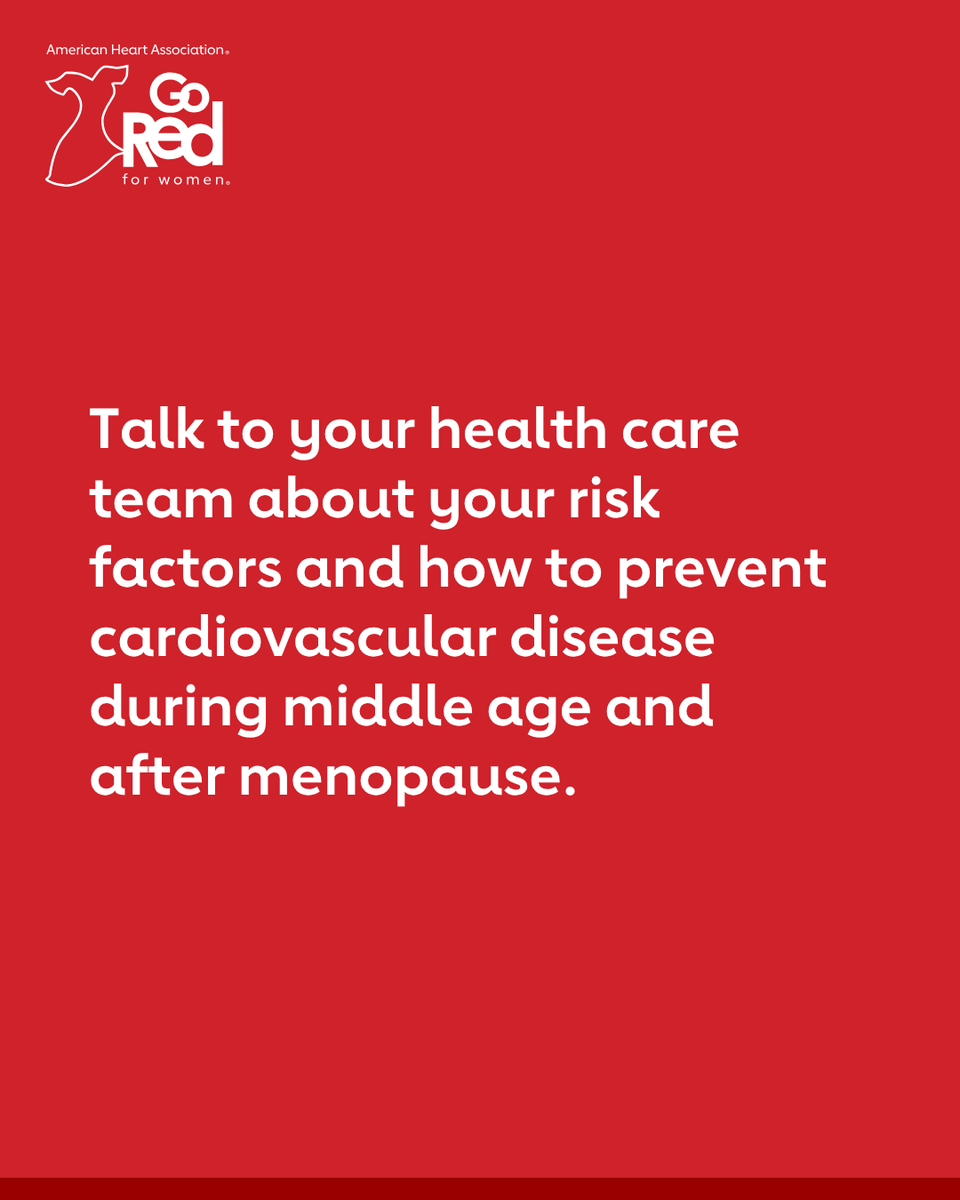 GoRedForWomen's tweet photo. Menopause can raise a woman’s risk for developing heart disease and stroke. 

Here’s how you can help lower your risk. https://t.co/iRX2ET6x4B