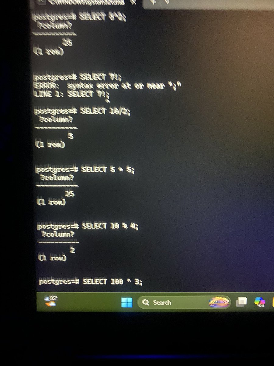 Horlah13711's tweet photo. Day 23/100 PostgreSQL 🗄️💻
Today, I Created another database in mockaroo and I explored arithmetic operators and aggregate functions in PostgreSQL, learning how to perform calculations using MAX(), MIN(), AVG(), and SUM().
#100DaysOfCode #PostgreSQL #SQL #BackendDevelopment https://t.co/IBPs8S5YGi