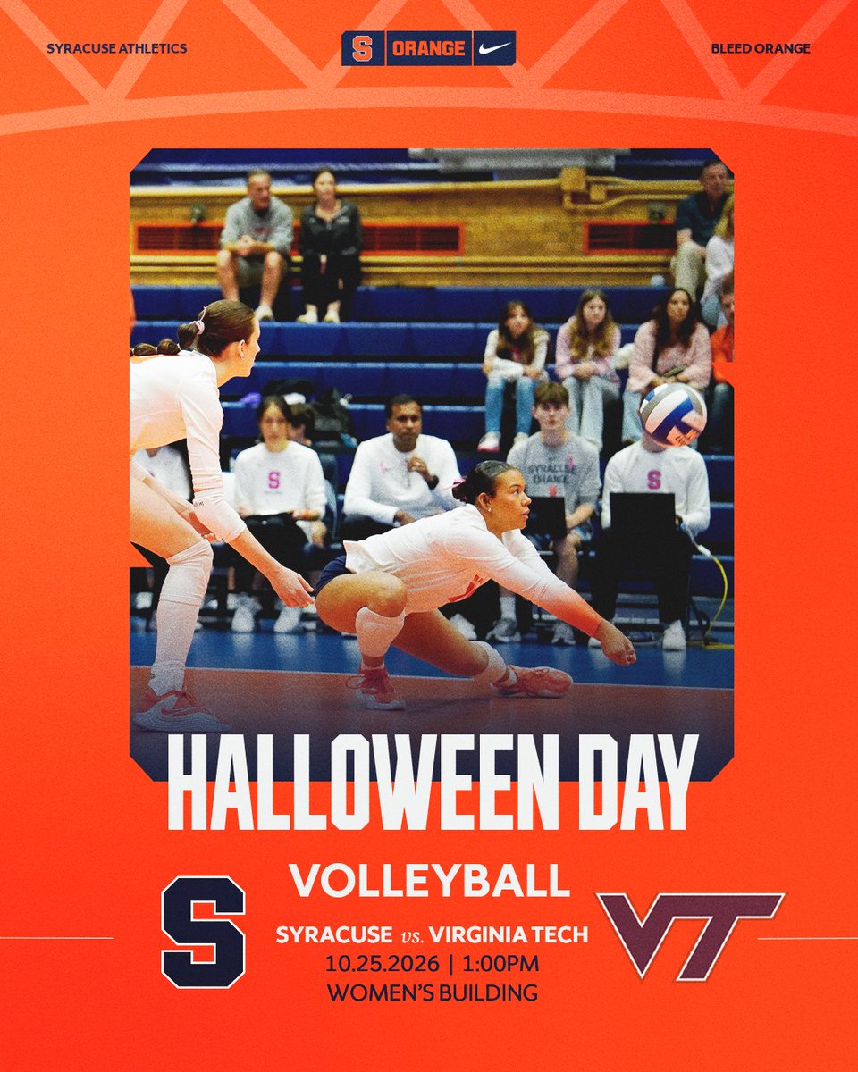 CusePromos's tweet photo. Come spend the weekend with @CuseVB! 🍊🏐

Join us for Alumni Night on Friday, then come back Sunday for the Halloween game featuring candy, coloring sheets, &amp; more! 🎃🍬 https://t.co/k4JnMu0sG6