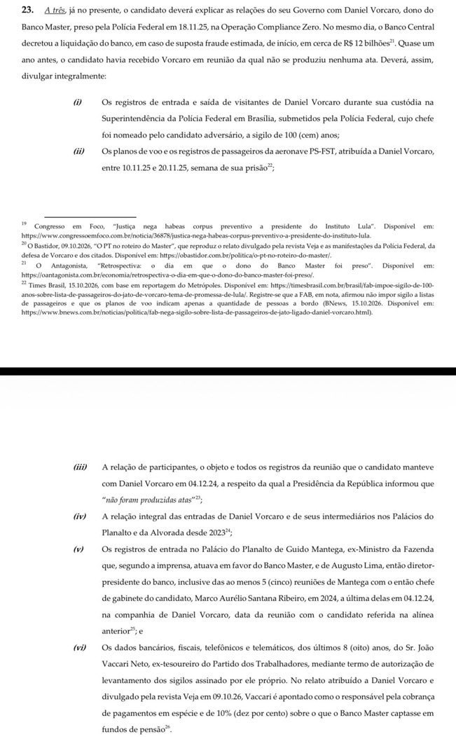 Haaaysb's tweet photo. 🚨 URGENTE: Flávio Bolsonaro aciona o TSE e aceita a proposta de Lula de quebra de sigilo, mas estabelece contrapartidas:

1️⃣ Quebra de sigilo de Marcola, ex-chefe de gabinete de Lula, e de empresas ligadas ao filho do presidente;

2️⃣ Abertura dos gastos com cartão corporativo;

3️⃣ Divulgação da lista de visitantes de Daniel Vorcaro na Superintendência da Polícia Federal.