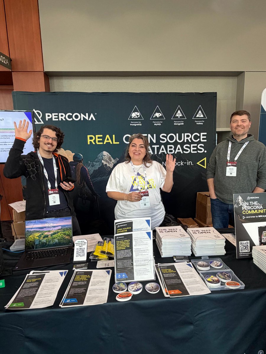 Percona's tweet photo. What a great few days with the open source community at @AllThingsOpen! 🙌

From sessions with our speakers to great conversations at our booth, we loved connecting with everyone who makes this community special.

Thanks for a fantastic event! A few highlights. 📸

#OpenSource https://t.co/nZ5oOQUZpY
