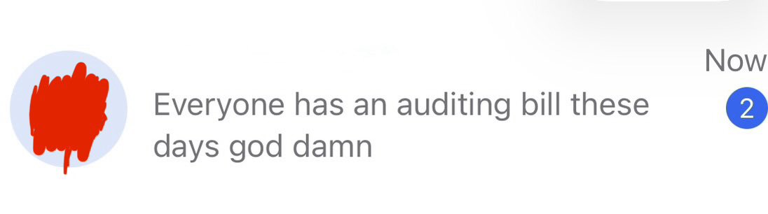 NatPurser's tweet photo. every day they wake up and write 100 new auditing bills and then i clock into my shift at the auditing bill analysis factory https://t.co/GjRpahTCU0