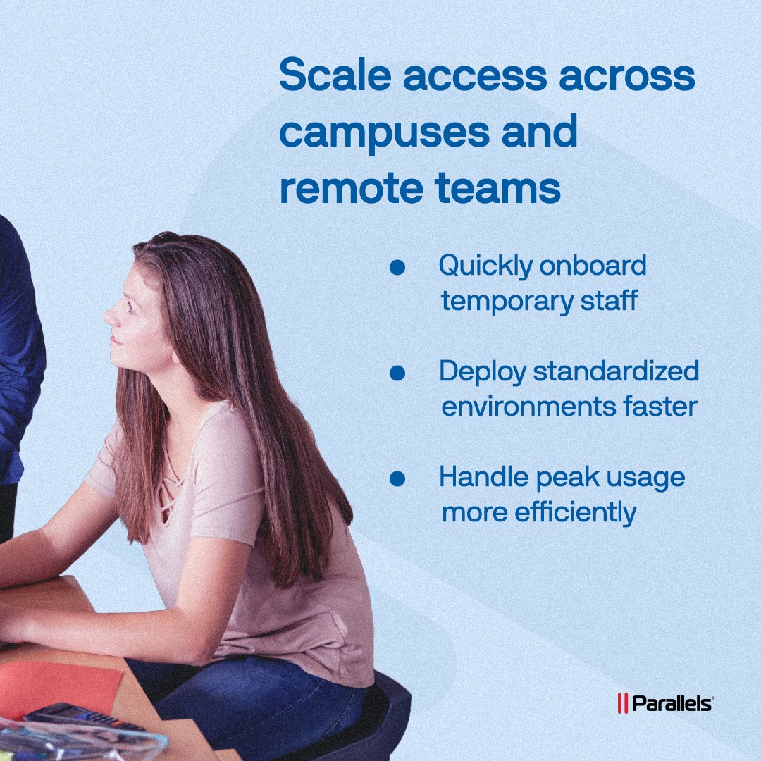 parallels's tweet photo. IT teams in education are being asked to do more with less.

Whether you're supporting faculty, administrative staff, or remote teams, Parallels RAS helps simplify app and desktop delivery while improving security, scalability, and the user experience. https://t.co/ESYWsWWnI2