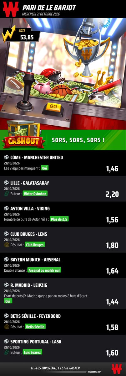 LeBarjotProno's tweet photo. ✅✅BOOOOOOOOOOOOM 💣 COTE A 54 ✅✅✅✅✅✅
10€👉🏼600€✅✅

QUI A SUIVIII ?!? VOS TICKETS👇🏼👇🏼 https://t.co/vSLsGLra1S