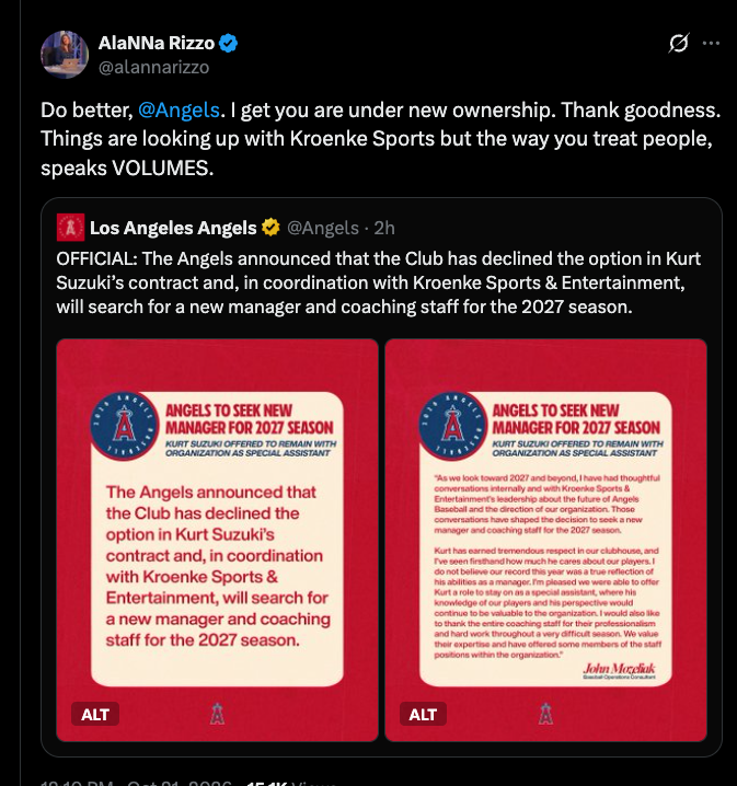 AAApitcher's tweet photo. just a reminder that Alanna Rizzo and Chris Ianetta cheated on their spouses together and then got married and she should be the  last person speaking about integrity. https://t.co/Qy6yWnLHWr