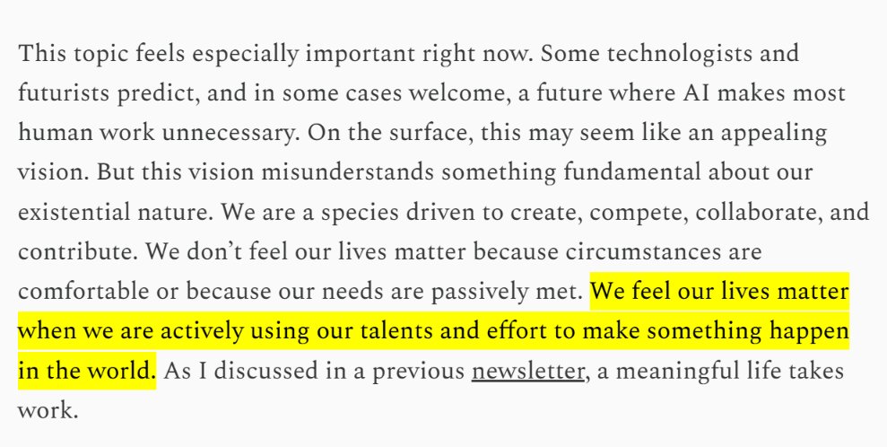 Substack's tweet photo. “We are a species driven to create, compete, collaborate, and contribute.” Existential psychologist @clayroutledge on what creates meaning at work (link in replies) https://t.co/3ATmKzPpyo