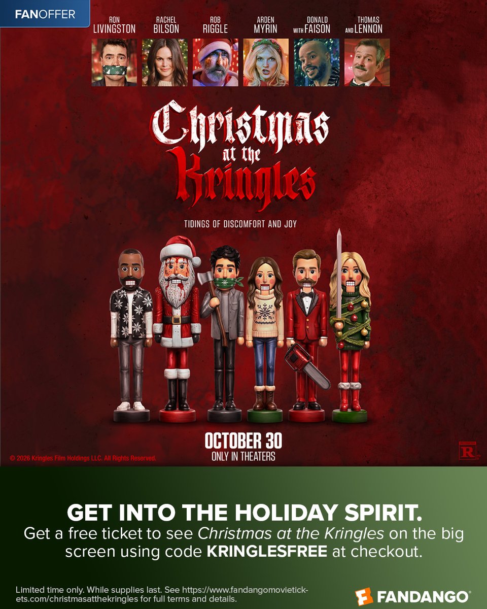 Fandango's tweet photo. Get into the holiday spirit! 🎄

Get a free ticket to see #ChristmasAtTh Kringles on the big screen using code KRINGLESFREE at checkout. See full terms below: 
https://t.co/D3q30C90qN https://t.co/3zItQpZsfT