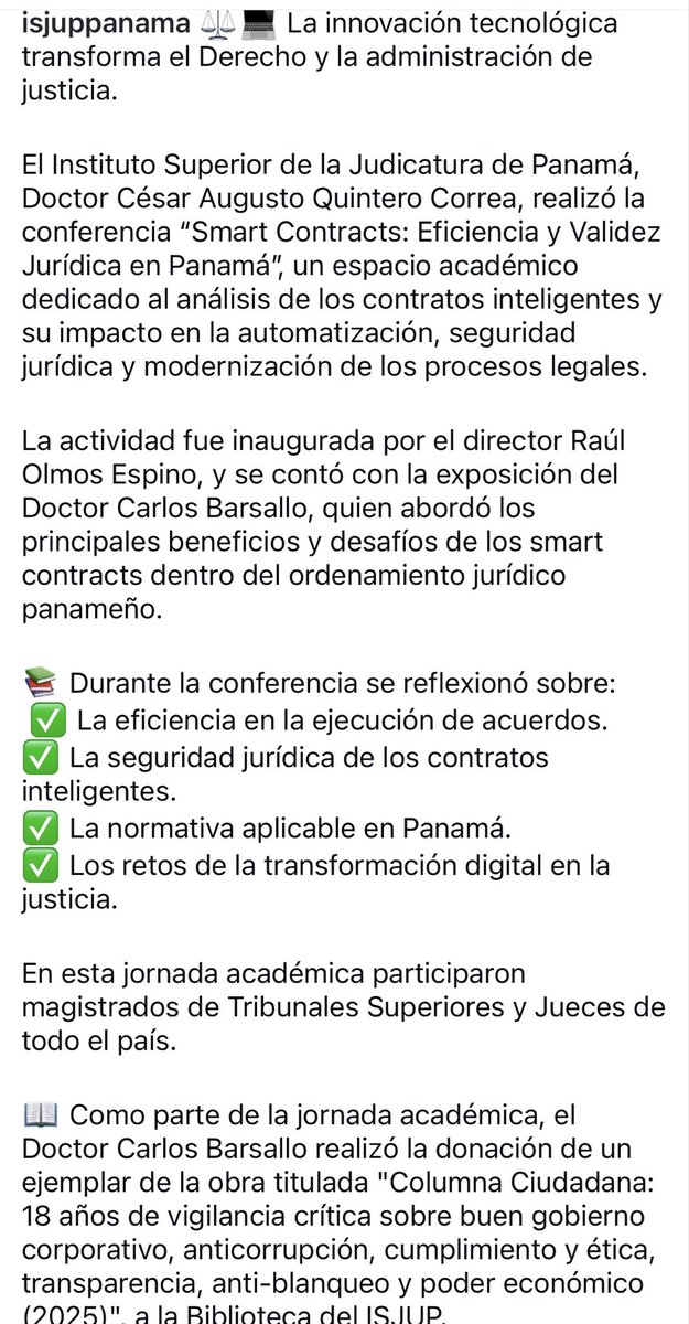 barsallocarlos's tweet photo. #ISJUP #SmartContracts #InnovaciónJurídica
#TransformaciónDigital #JusticiaDigital
#OrganoJudicial #CapacitaciónJudicial #Panamá https://t.co/rIIPcDsmdn