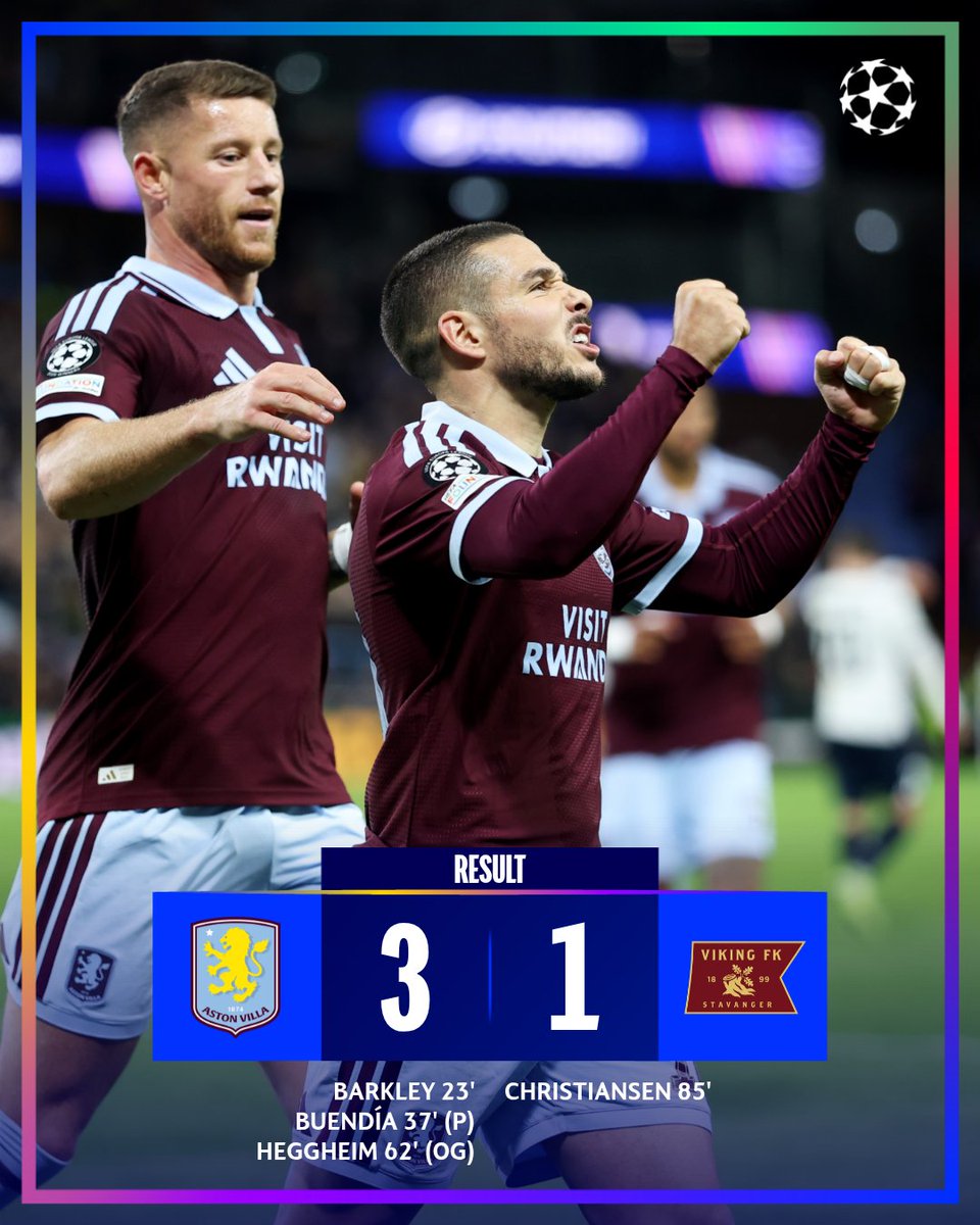 ChampionsLeague's tweet photo. Aston Villa extend winning start 💜

#UCL https://t.co/uNyRv5JqQC