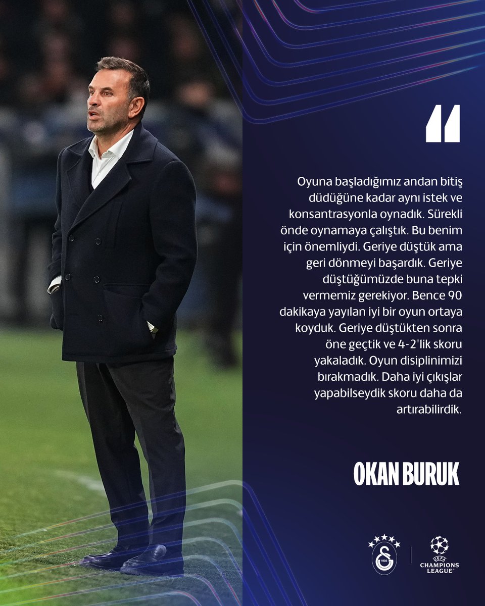 GalatasaraySK's tweet photo. 🎙️ Teknik Direktörümüz Okan Buruk'un karşılaşma sonrasında yaptığı açıklamaların tamamı için 👉 https://t.co/OqR3DxoMW3

#LOSCvGS #UCL https://t.co/wwxgVREIEk