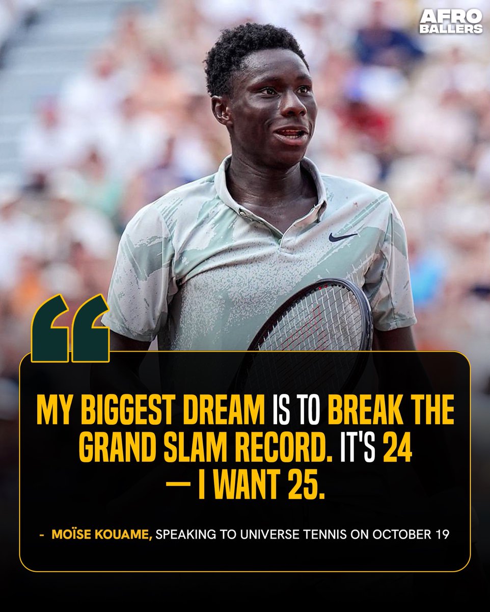 afroballers's tweet photo. 17-year-old Moïse Kouamé, a French national of Ivorian and Cameroonian descent 🇫🇷🇨🇮🇨🇲, has one goal: to surpass Novak Djokovic’s record 24 Grand Slam titles. 👑🎾

Can he do it? 👇 https://t.co/H1PLEBDtSo