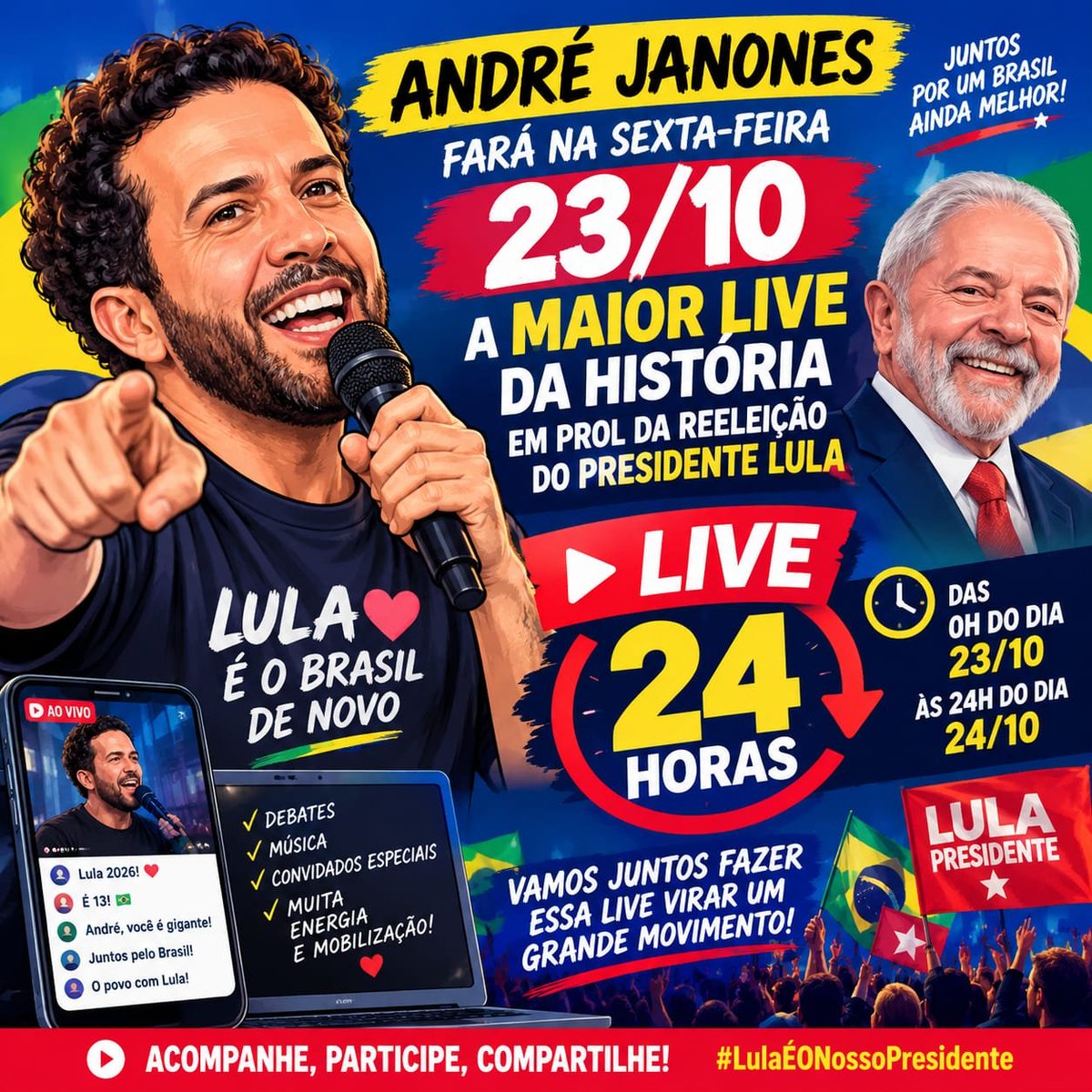 DiscipulosdaIvi's tweet photo. @bigdonniz Compromisso 
Sexta-feira 23/10, André Janones fará a maior live da história,  e você está convidado a participar,  a estar junto com o Exército do Lula.

Compartilhem 
#ExercitoDoLula 
#AMaiorLiveDaHistoria 
#LulaAbriuOSigiloFlavioArregou
#LULAVAIVENCER https://t.co/V1FBMT0ngn