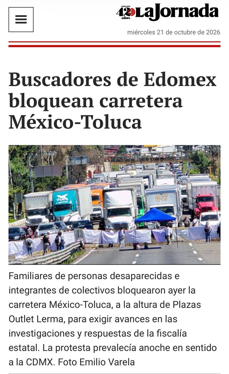 DeUltimoM's tweet photo. Las familias de personas desaparecidas exigen respuestas justas en la carretera México–Toluca. Es hora de que el fiscal dé la cara. #FiscalCervantesResponda https://t.co/911fWcot0H