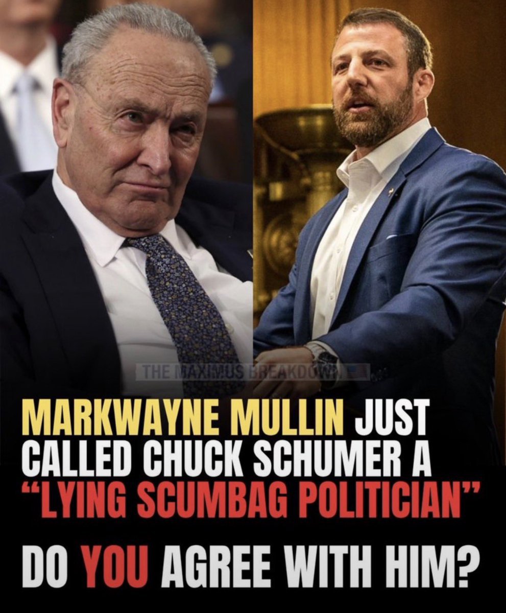 DCDrainoctr's tweet photo. Markwayne Mullin just called Chuck Schumer a lying scumbag on the Senate floor and did not walk it back. The old rules of Senate courtesy are gone. Do you agree with him? https://t.co/k8pYgWglrR