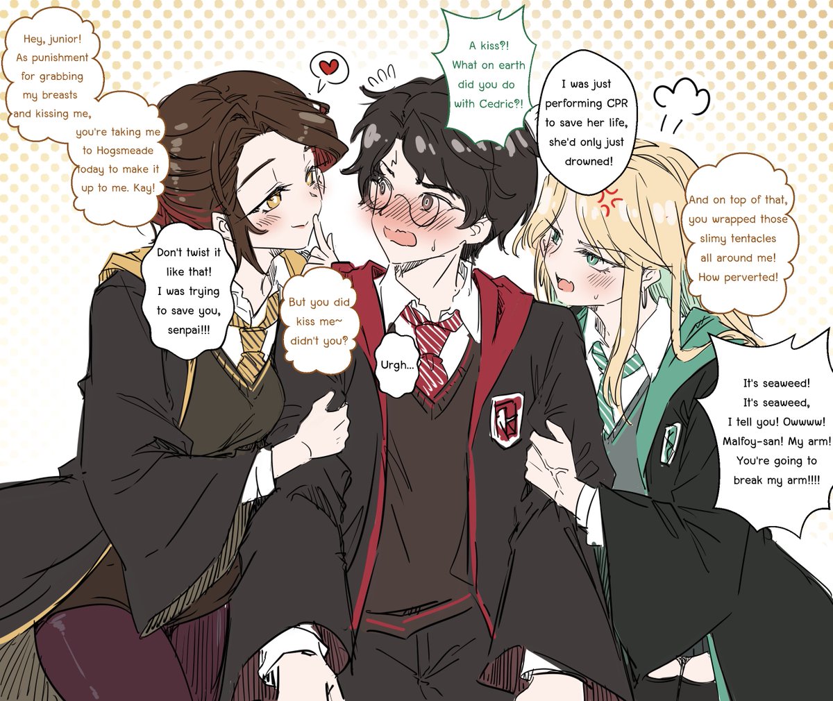 Sesield's tweet photo. I changed Cedric’s hairstyle because people kept mistaking her for Hermione. https://t.co/BkoklO0JVq