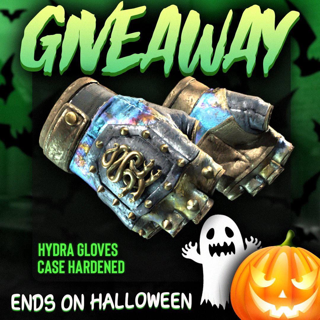 itzsagka's tweet photo. 🎁 Hydra Gloves | Case Hardened 🎁 

How to Enter: 
1️⃣ Follow @itzsagka + @CeguetaGames 
2️⃣ Like and Rt this post
3️⃣ Tag at least one of your teammate under the comment section

💥 Winner will be announced on Halloween Oct 31
⏰ Don't miss your shot at this epic skin! Good luck! https://t.co/cfZ0NPRTJJ