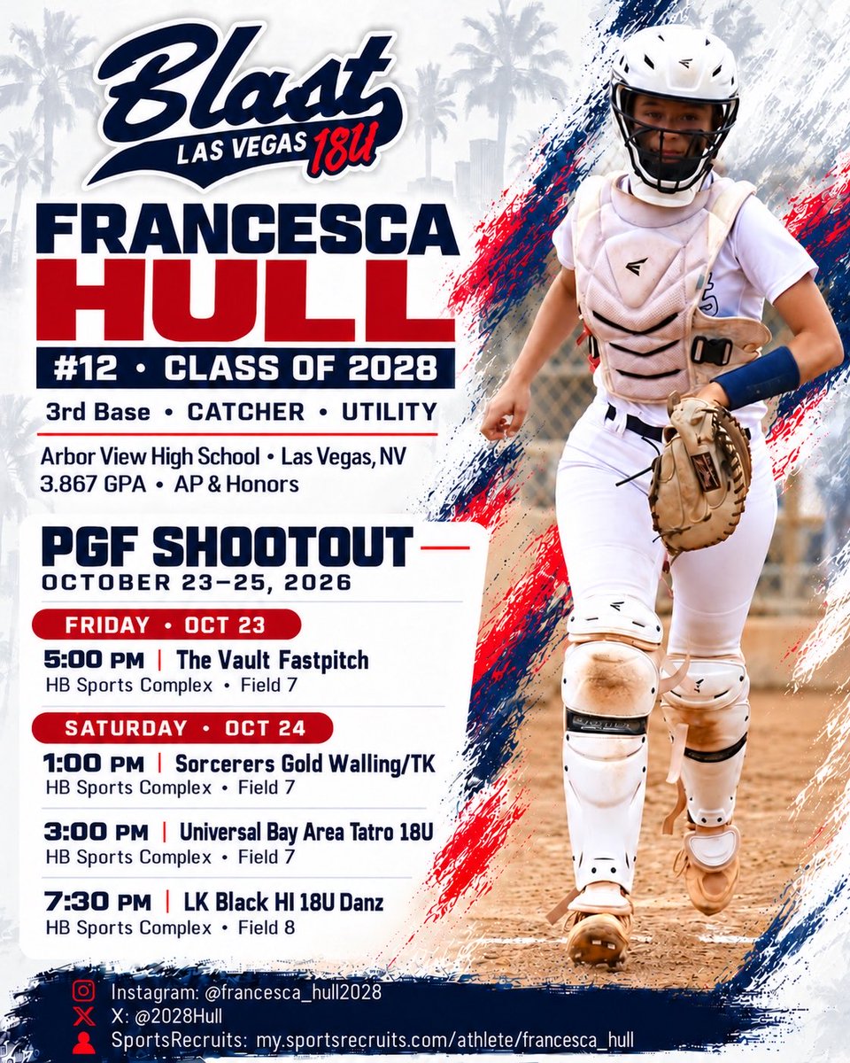 2028Hull's tweet photo. My schedule for PGF Shootout! ❤️🥎❤️
 #classof2028 #uncommitted2028 #collegebound #dreambig #3rdbase #Catcher #utility #lasvegasblast18u https://t.co/Huck1misdZ