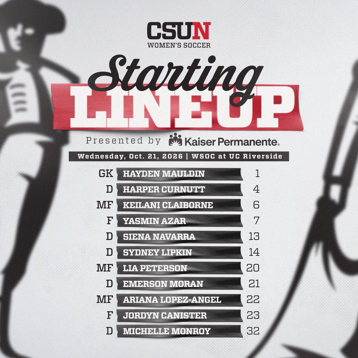 CSUNWSoccer's tweet photo. Our Starting XI tonight at UC Riverside

#GoMatadors https://t.co/ygZzo9DAo2