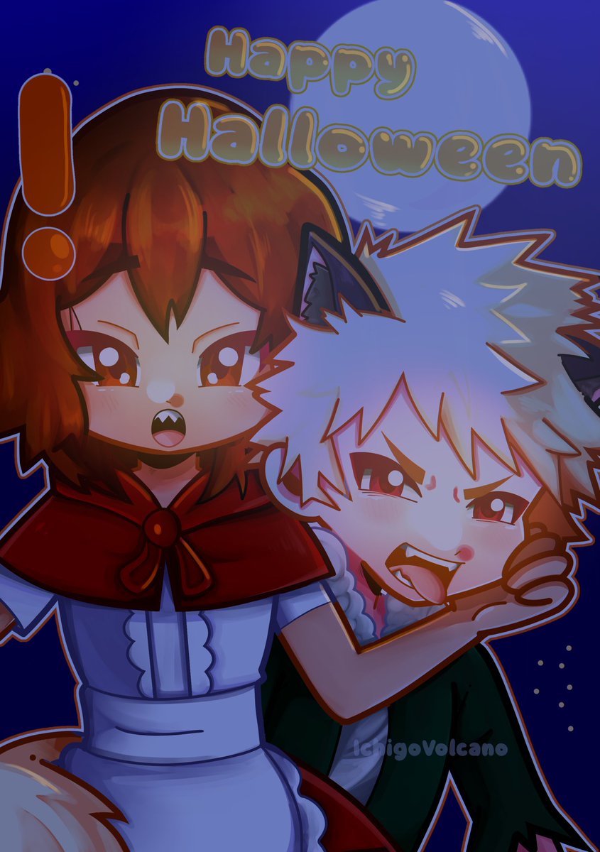 Tsukisriott's tweet photo. Kiribaku Halloween redraw https://t.co/CfbolYVvRD