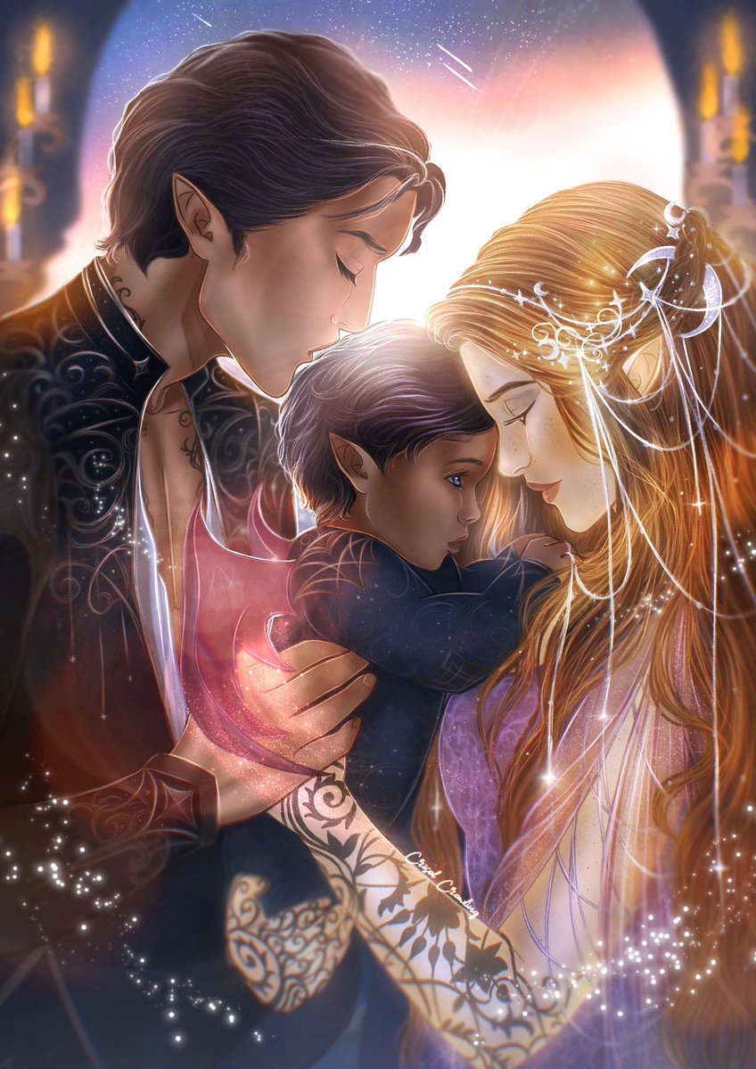__nextsupreme__'s tweet photo. I can’t stop thinking about how perfect feyre and rhys are with nyx, just reading about them brings tears to my eyes.

they’re my family. 😭💖

🎨 @/crisolcrowling https://t.co/4avUUkmORL