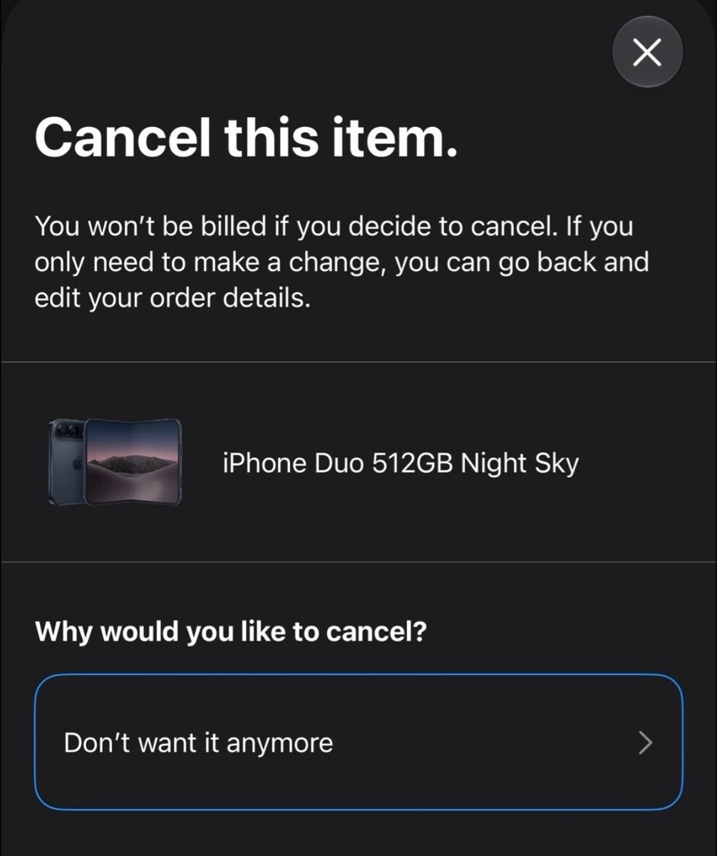 techdroider's tweet photo. Looks like some people are cancelling their iPhone Duo pre-orders due to the current app optimization issues and the crease appearing after just a few hundred folds.

The crease is inevitable, but Apple could have handled app optimization much better by automatically scaling apps to fit the screen. 

Although the software will get better and the app optimization will eventually be near perfect..but it's a mess right now.