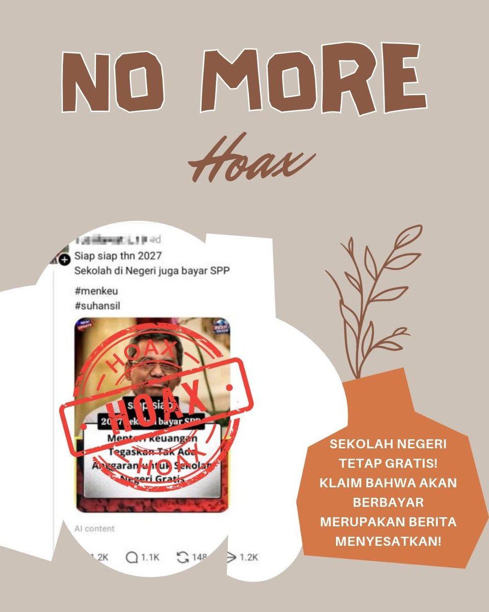 TamiaGreen13's tweet photo. menkeu suahasil gapernah nyatakan sekolah negeri berbayar #viral #hoaks https://t.co/S1y0GeoIso