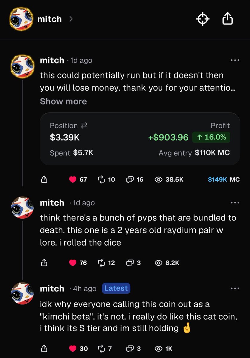 _vryce's tweet photo. the market is still yet to fully price in mitch calling out the same solana:8Lqgcs9hhbu49iwwFReDhNWQVJfnENpG4JGx9Afvpump that is the only coin kimchi has ever shilled to him on twitter https://t.co/giuiaZ3xtA