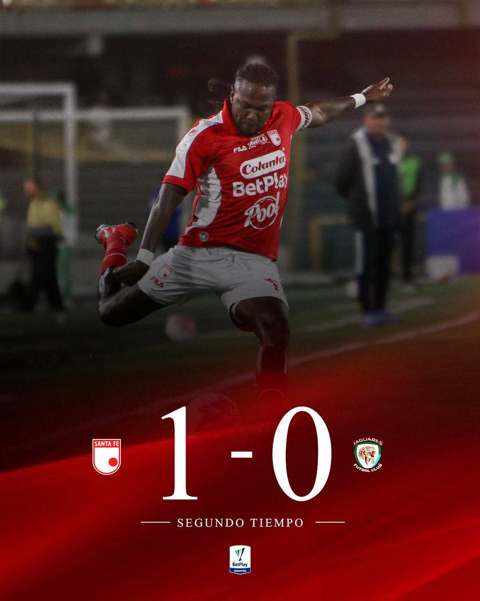 SantaFe's tweet photo. ⏱️45’ Arranca el segundo tiempo en El Campín 🏟️

Santa Fe 🇮🇩 1-0 Jaguares 🐆 

#VamosSantaFe https://t.co/9dUNS6umyB