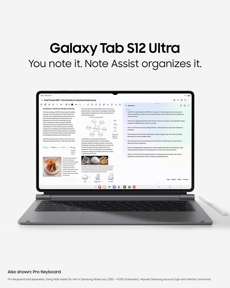 SamsungMobileUS's tweet photo. Keep those lightbulb moments coming 💡 Note Assist will help organize and summarize your ideas on the new #GalaxyTabS12Ultra.

Buy now: https://t.co/3yrmBzM9ad https://t.co/XsJ5PCDp6k